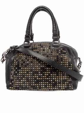 Christian Louboutin Black Leather Studded Satchel with Mixed Metal Hardware